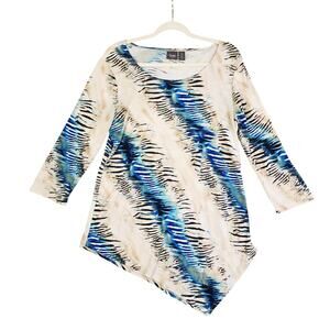 Chicos Travelers Womens Asymmetrical Tunic Top Size Small Abstract Animal Print